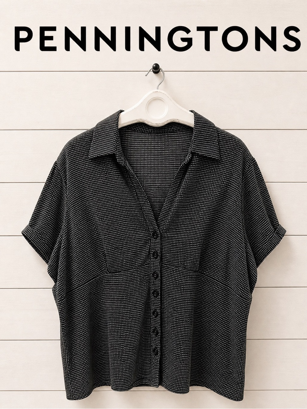 PENNINGTON Black Polka Dot Satin Blouse 5X
